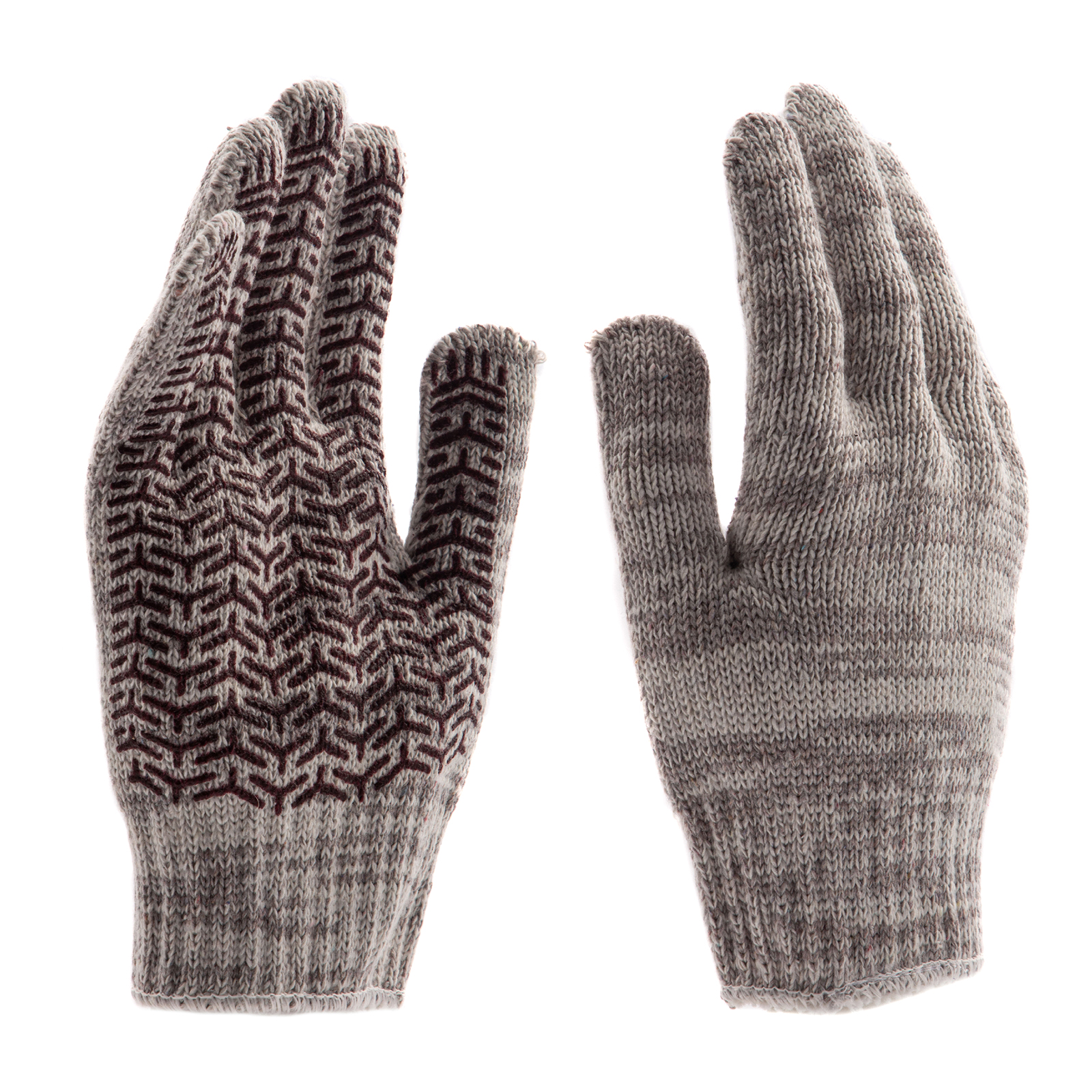 Перчатки трикотажные усиленные, гелевое ПВХ-покрытие, 7 класс, бело-серый меланж Сибртех (68182)