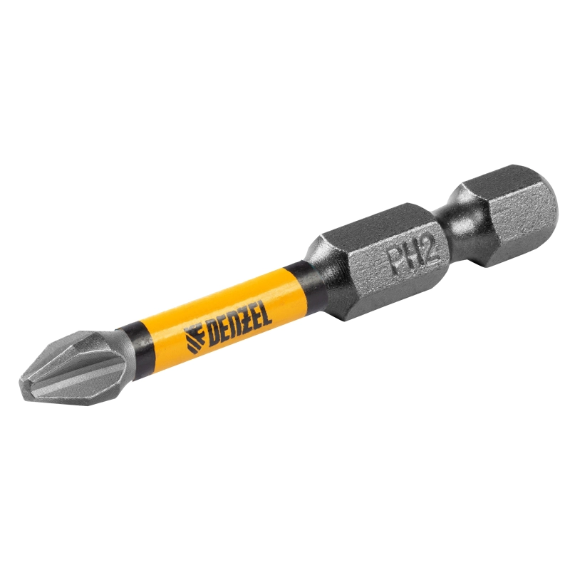 Бита IMPACT, PH2x50 мм, лазерная обработка шлица, сталь S2, 10 шт., Е 6,3 Denzel (11689)