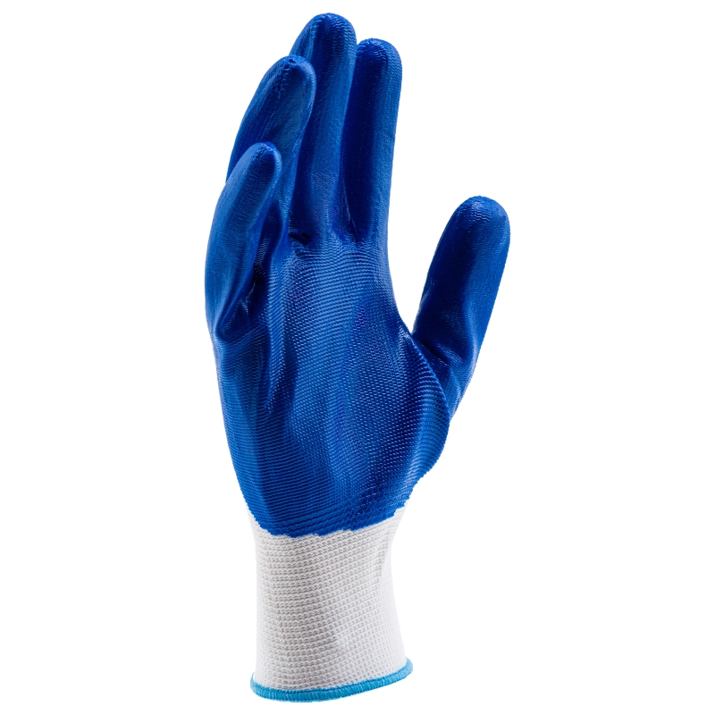 Перчатки полиэфирные с синим нитрильным покрытием, размер L, 15 класс вязки Сибртех (67862)