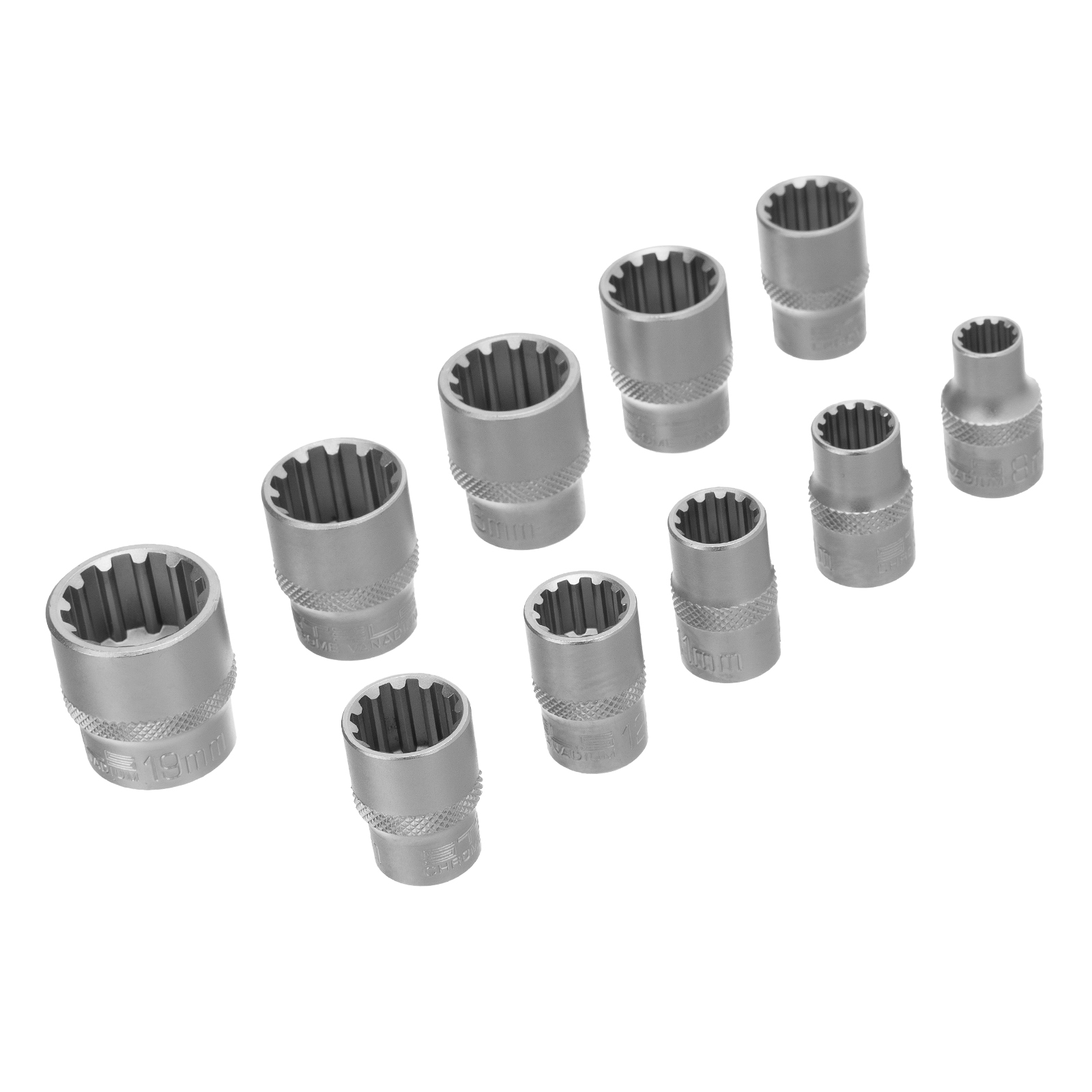 Набор универсальных торцевых головок, 3/8, SpLine, CrV, 10 шт, 8-19 мм Stels (13639)