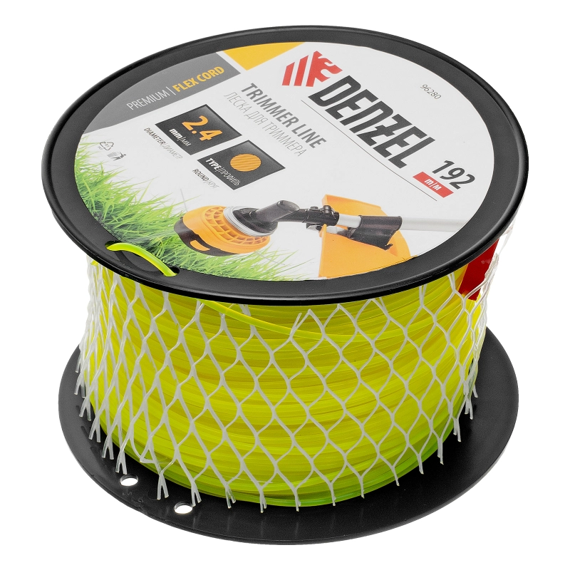Леска для триммера круглая, 2,4мм х 192м, на DIN катушке FLEX CORD Denzel (96280)