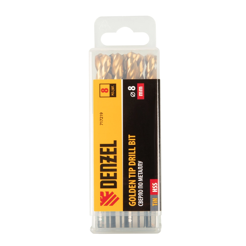 Сверло по металлу, 8 мм, HSS-Tin, Golden Tip, 8 шт. Denzel (717219)