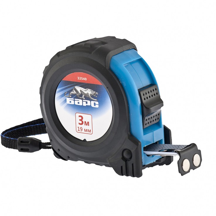 Рулетка Вектор 3 м х 19 мм,утолщенное полотно,магнитный зацеп,обрезиненный корпус Барс (32540)