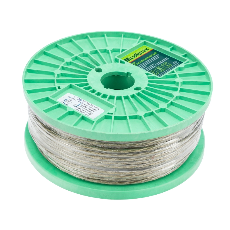 Трос металлополимерный прозрачный ПР-4.0, толщина 4.0 мм, катушка 100 метров Сибртех (47630)