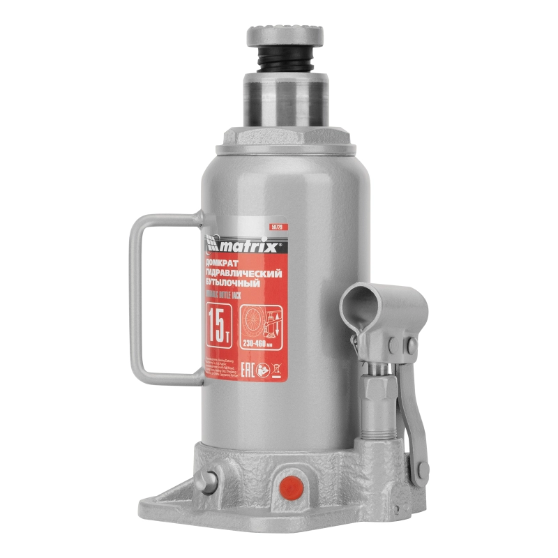 Домкрат гидравлический бутылочный, 15 т, высота подъема 230-460 мм Matrix (50729)
