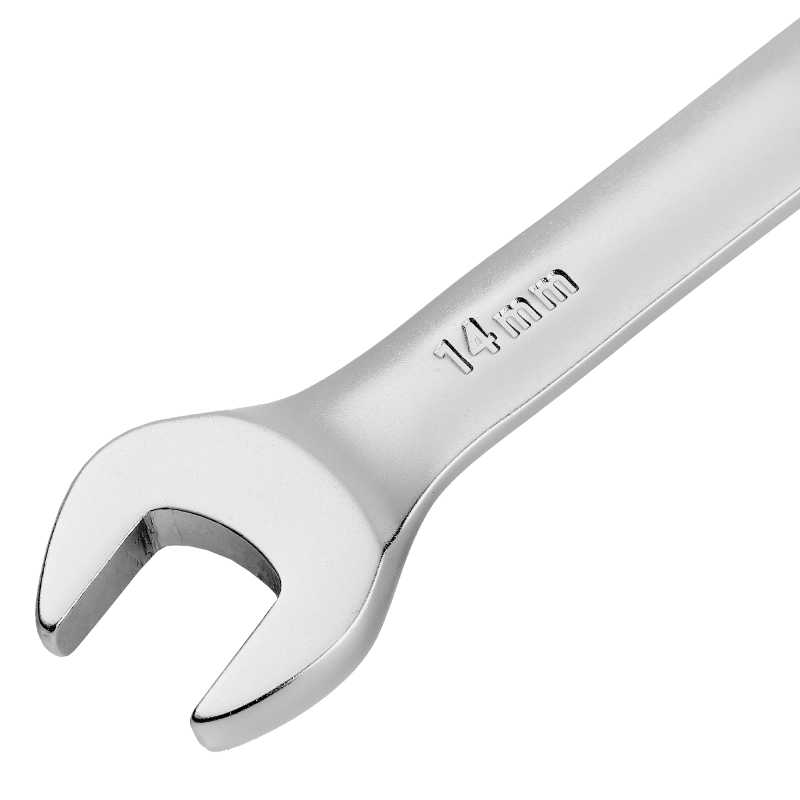 Ключ комбинированный трещоточный, 14 мм, CrV, матовый хром Denzel (14708)