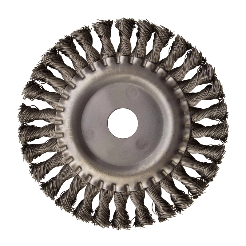 Щетка для УШМ, 150 мм, "Плоская", крученая нержавеющая проволока 0.5мм, посадка 22.2 мм Denzel (746343)