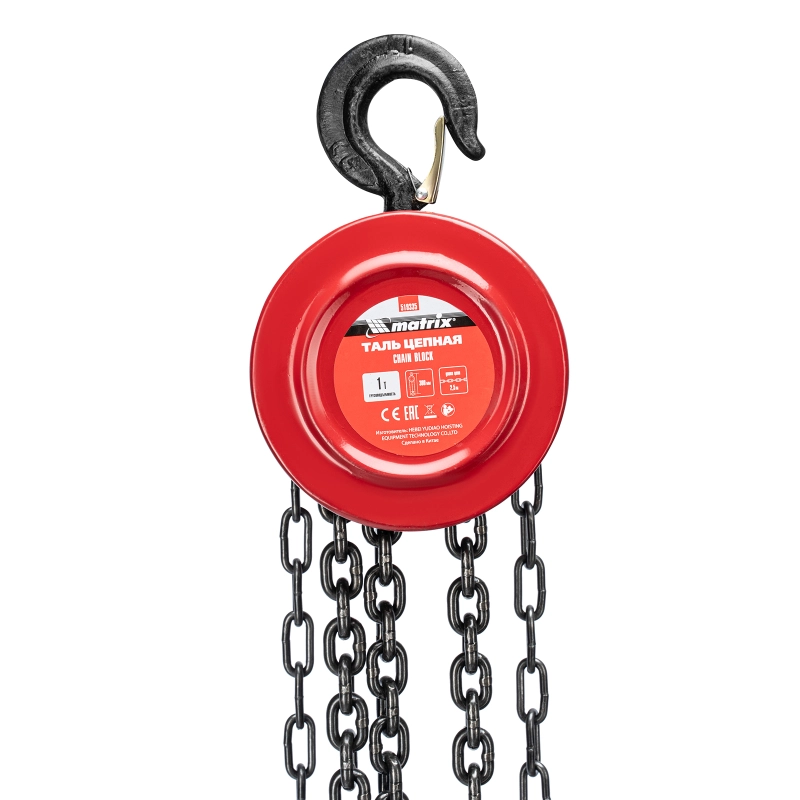 Таль цепная, 1 т, H подъема 2.5 м, расстояние между крюками 300 мм Matrix (519335)