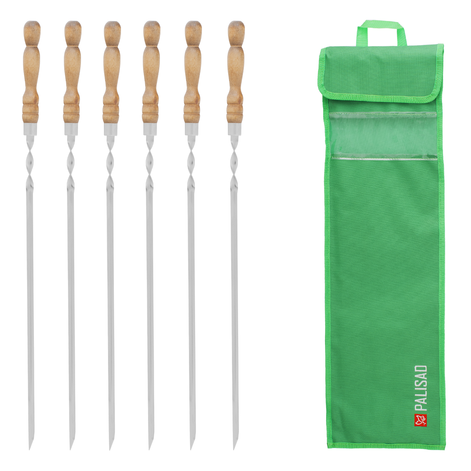 Набор шампуров угловых, 650 мм, с деревянной рукояткой, в чехле, 6 шт., Camping// Palisad (69752)