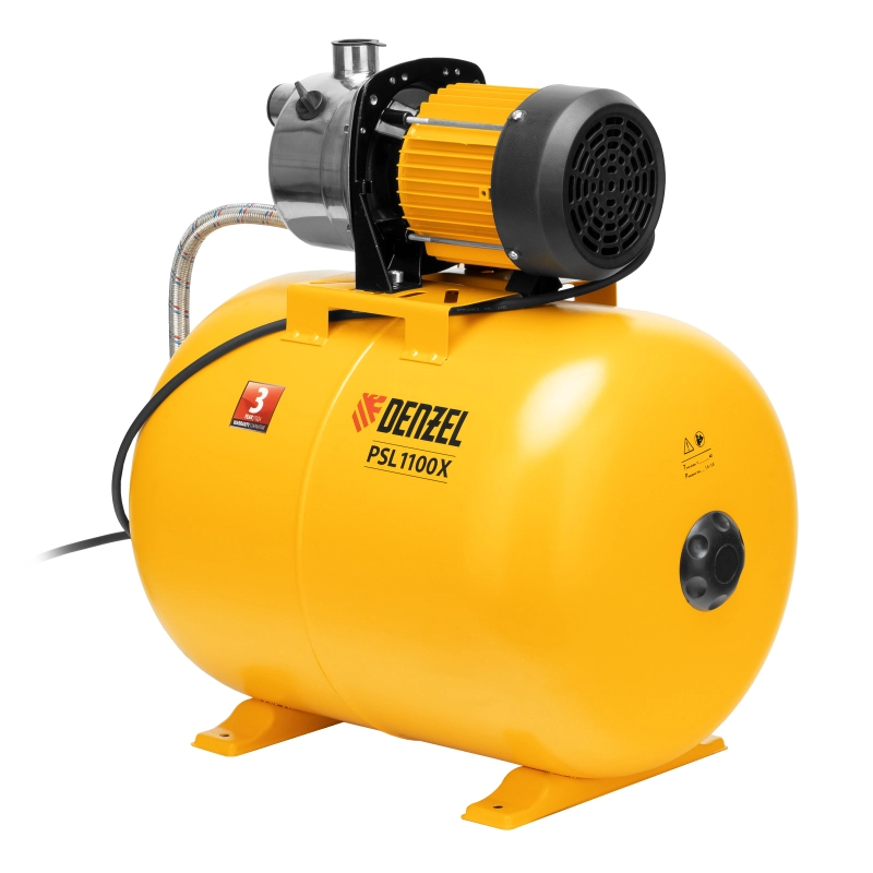 Насосная станция PSL1100X, 1100 Вт, 3600 л/ч, ресивер 50 л, подъем 45 м, нержавейка Denzel (97311)