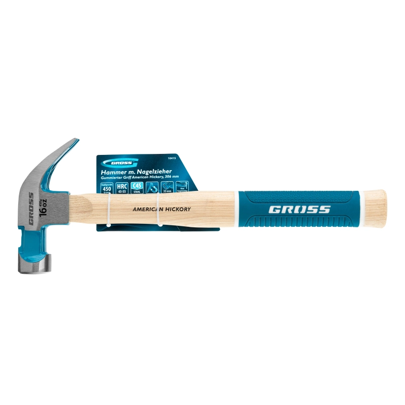 Молоток-гвоздодер, 450 г, угол 45, магнит, обрезиненная рукоятка American hickory GROSS (10415)