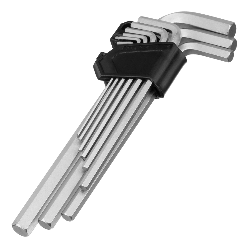 Набор ключей имбусовых, HEX, 2-12 мм, CrV, 9 шт., удлиненные Сибртех (123697)