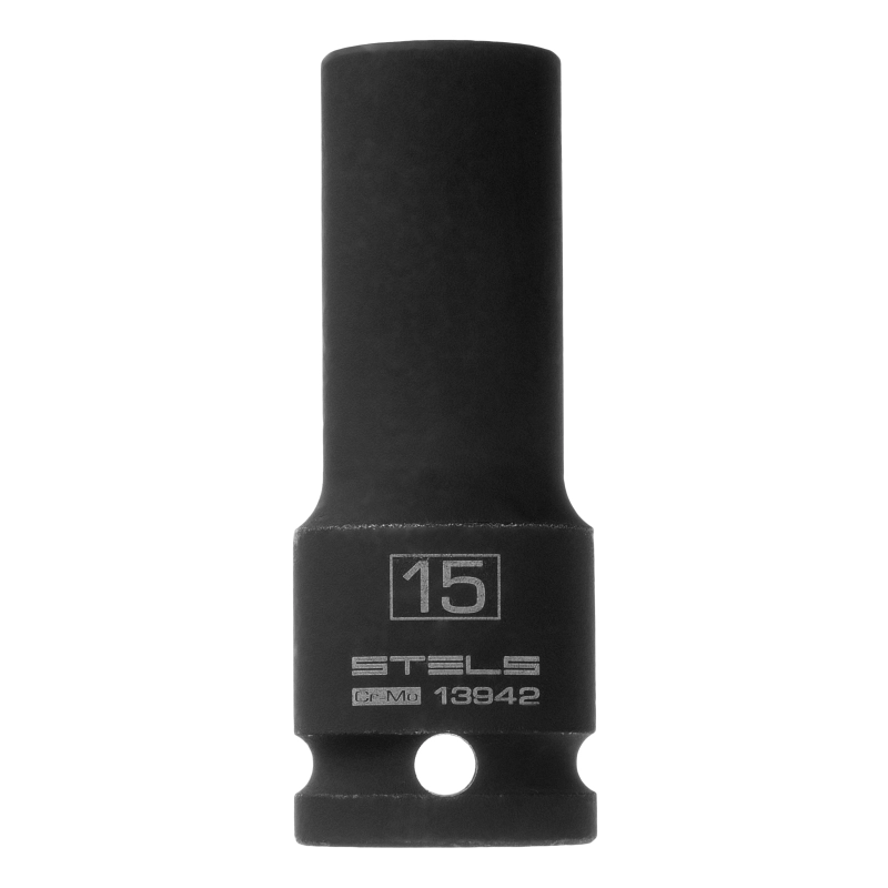 Головка ударная удлиненная шестигранная, 15 мм, 1/2, CrMo Stels (13942)