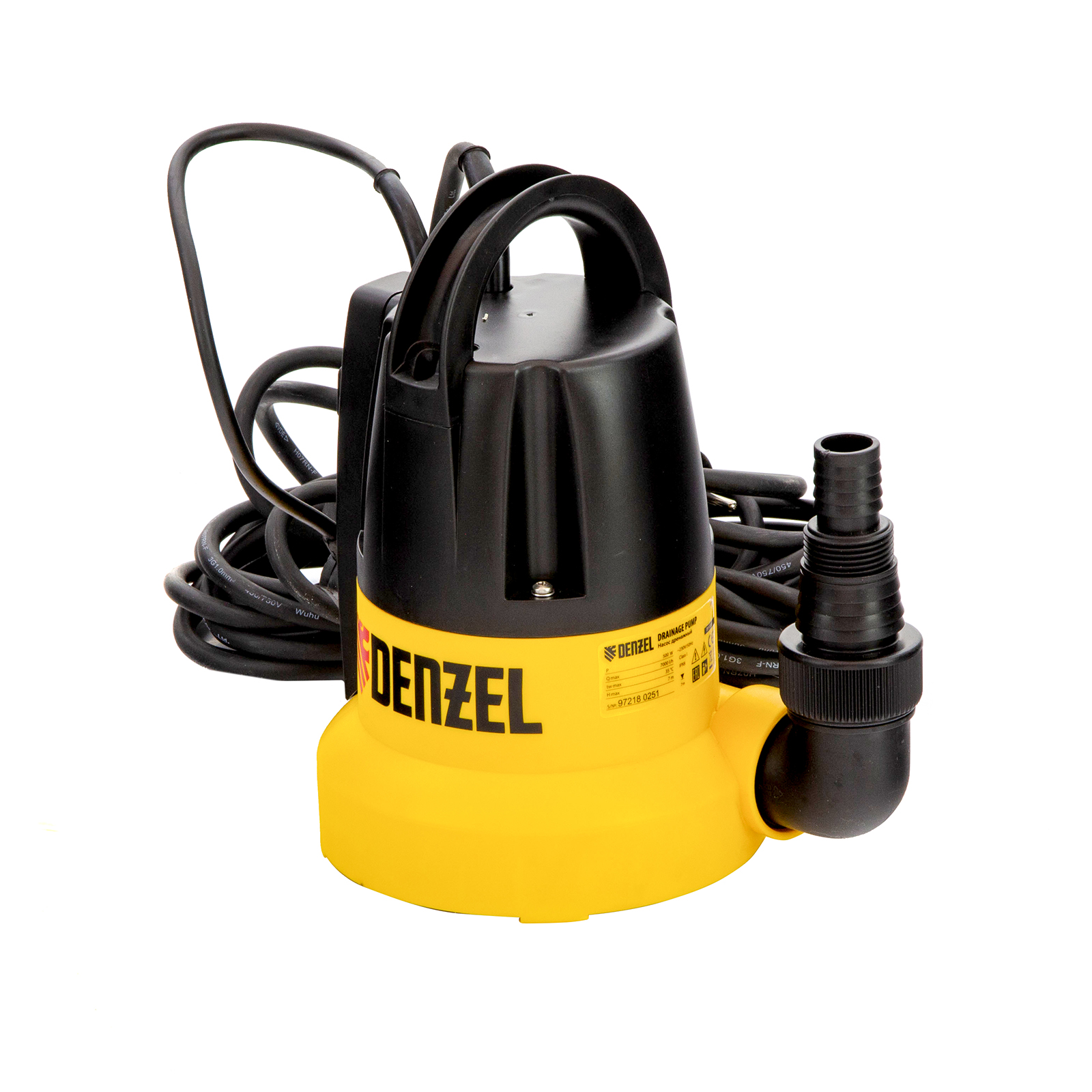 Дренажный насос DP500E, 500 Вт, подъем 7 м, 7000 л/ч Denzel (97218)