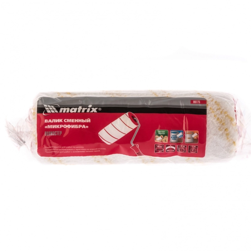 Валик сменный "Микрофибра", 180 мм, ворс 12 мм, D 48 мм, D ручки 8 мм, полиэстер Matrix (80775)