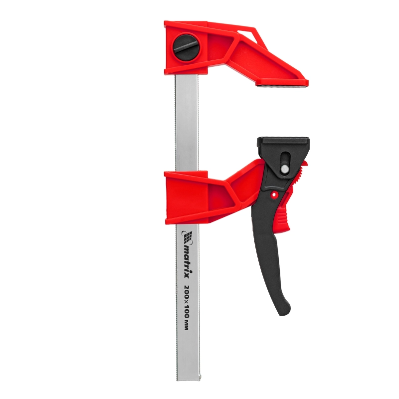 Струбцина реечная быстрозажимная, усиленная, пластиковый корпус рычажно-храповой механизм, 200 х 100 х 351 мм, штанга 5 х 22 мм Matrix (20726)