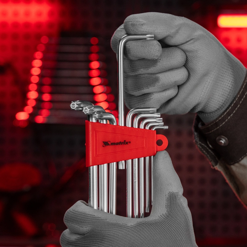 Набор ключей имбусовых Torx , 9 шт, T10-T50, CrV, удлиненных, с сатиновым покрытием Matrix (12306)