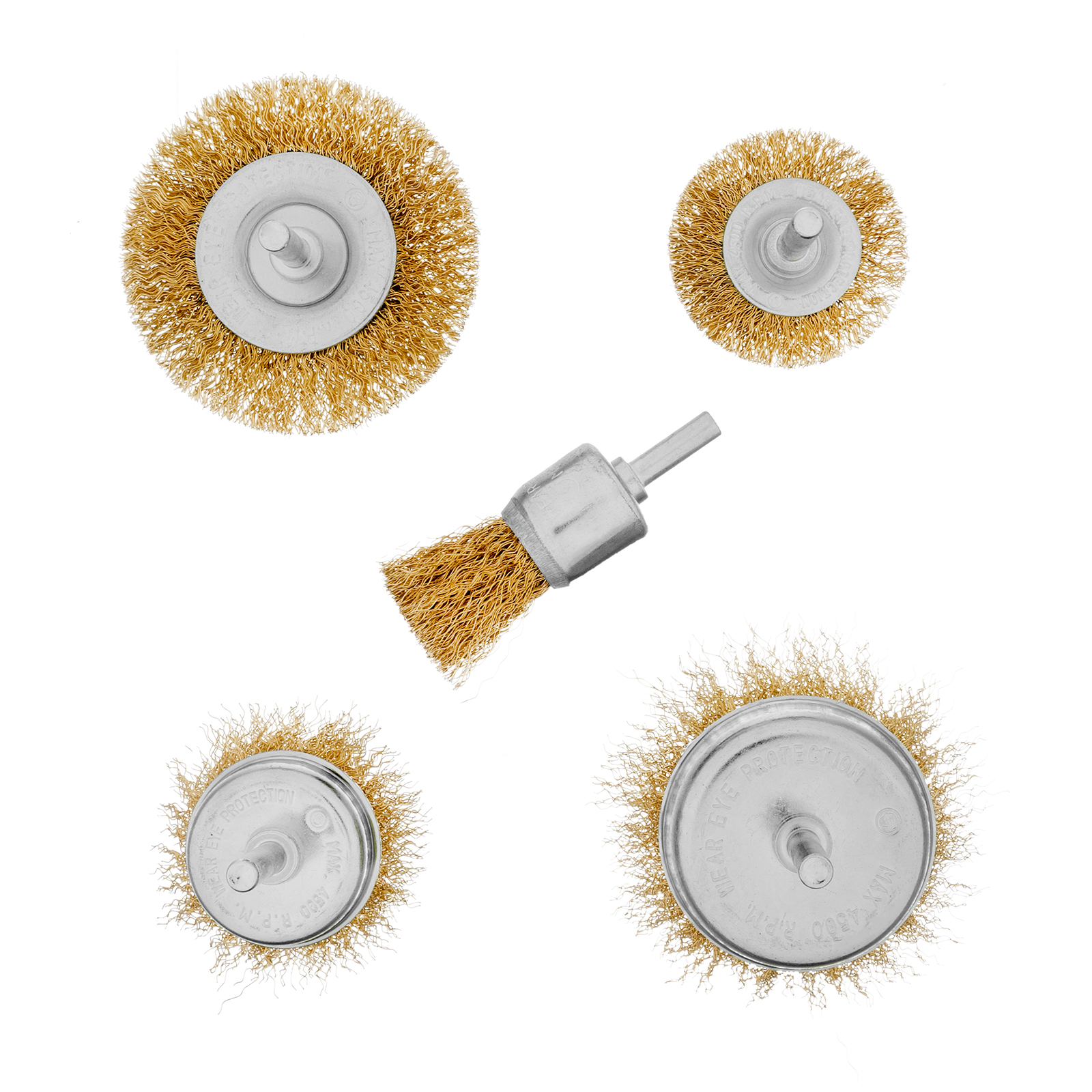 Набор щеток для дрели, 5 шт, 2 плоские, 50-75 мм, 3 "чашки", 25-50-75 мм, со шпильками Matrix (74492)