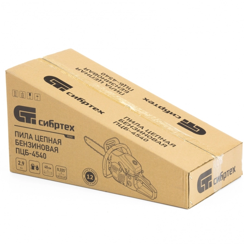 Пила цепная бензиновая ПЦБ-4540, шина 40 см, 45 см3, 2.9 л.с, шаг 0.325, паз 1.5 мм, 64 звена Сибртех (95202)