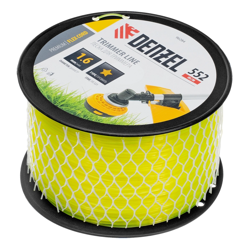 Леска для триммера звезда, 1,6мм х 552м, на DIN катушке FLEX CORD,  Denzel (96284)