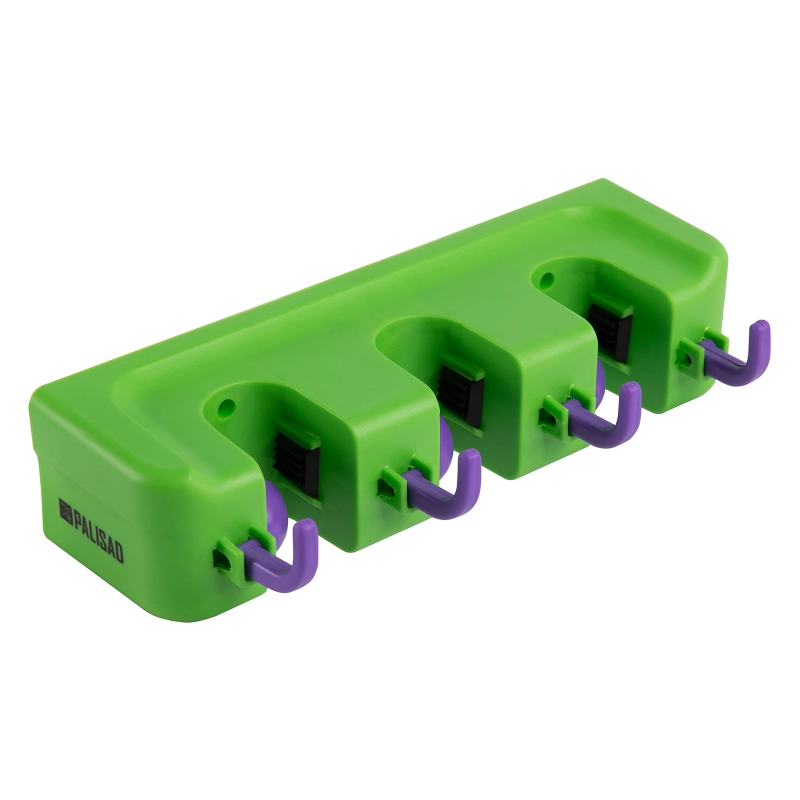 Пластиковый настенный держатель для садово - огородного инструмента, 3 ячейки, 4 крюка, Palisad (68301)