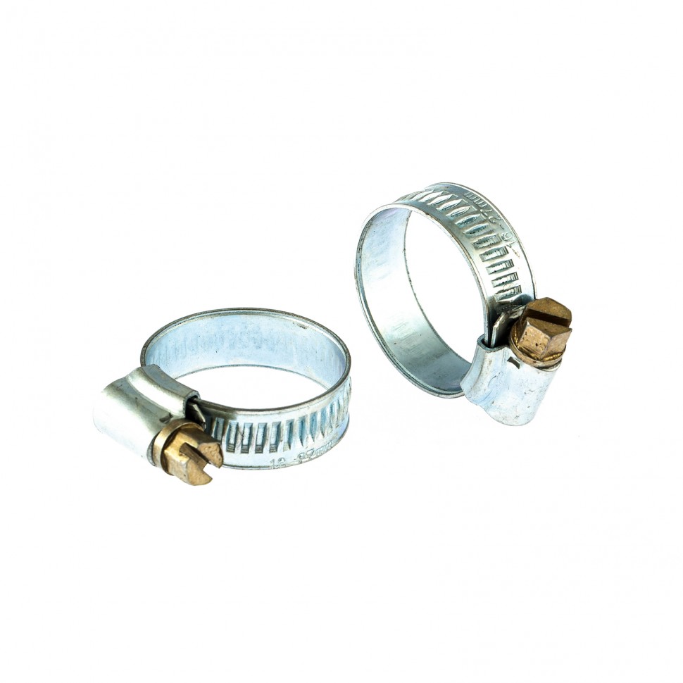 Хомуты металлические, червячные 16-27 мм, ширина 10 мм, английский тип, W1, 2 шт Сибртех (47666)