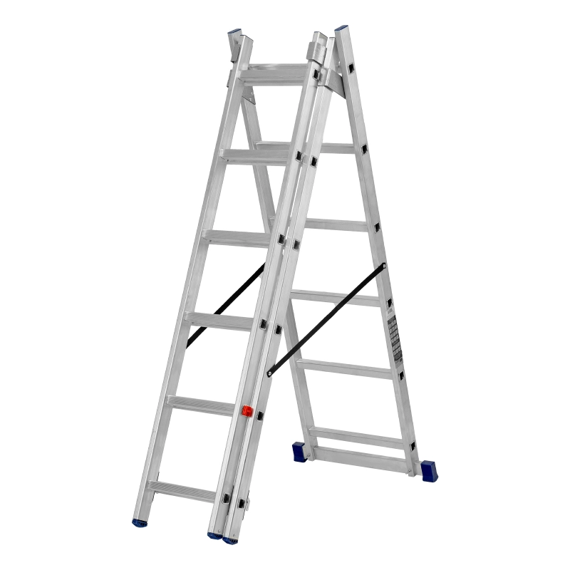 Лестница, 3 х 6 ступеней, алюминиевая, трехсекционная, Сибртех (97816)