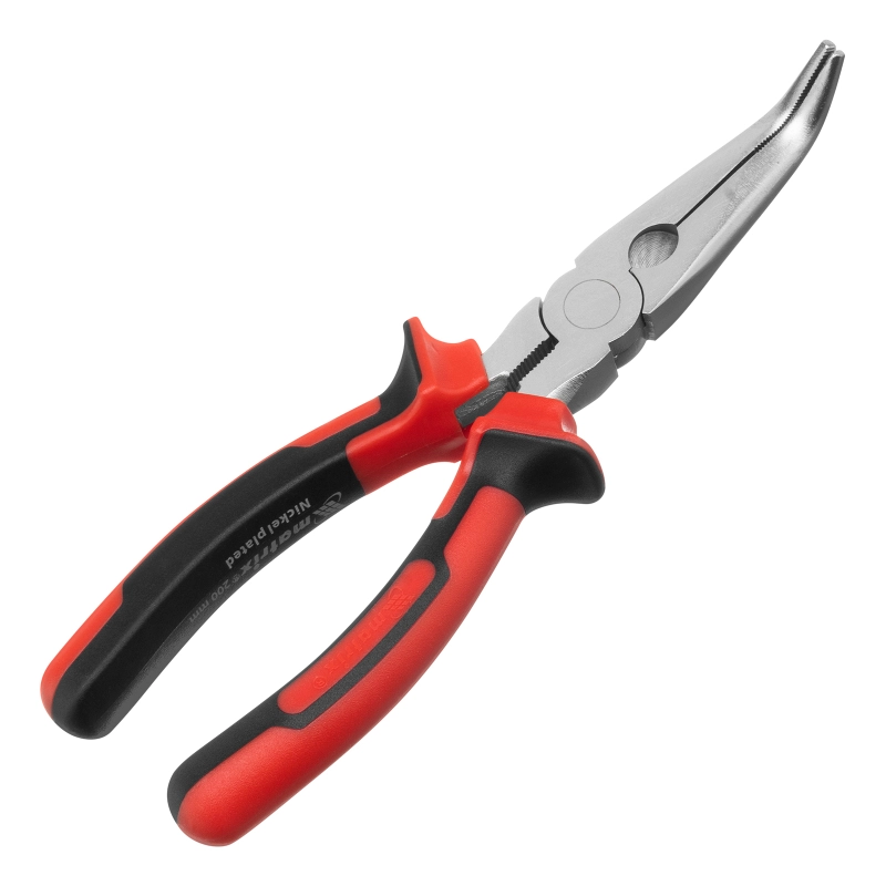 Длинногубцы изогнутые Nickel, 200 мм, никелированные, двухкомпонентные рукоятки Matrix (17424)