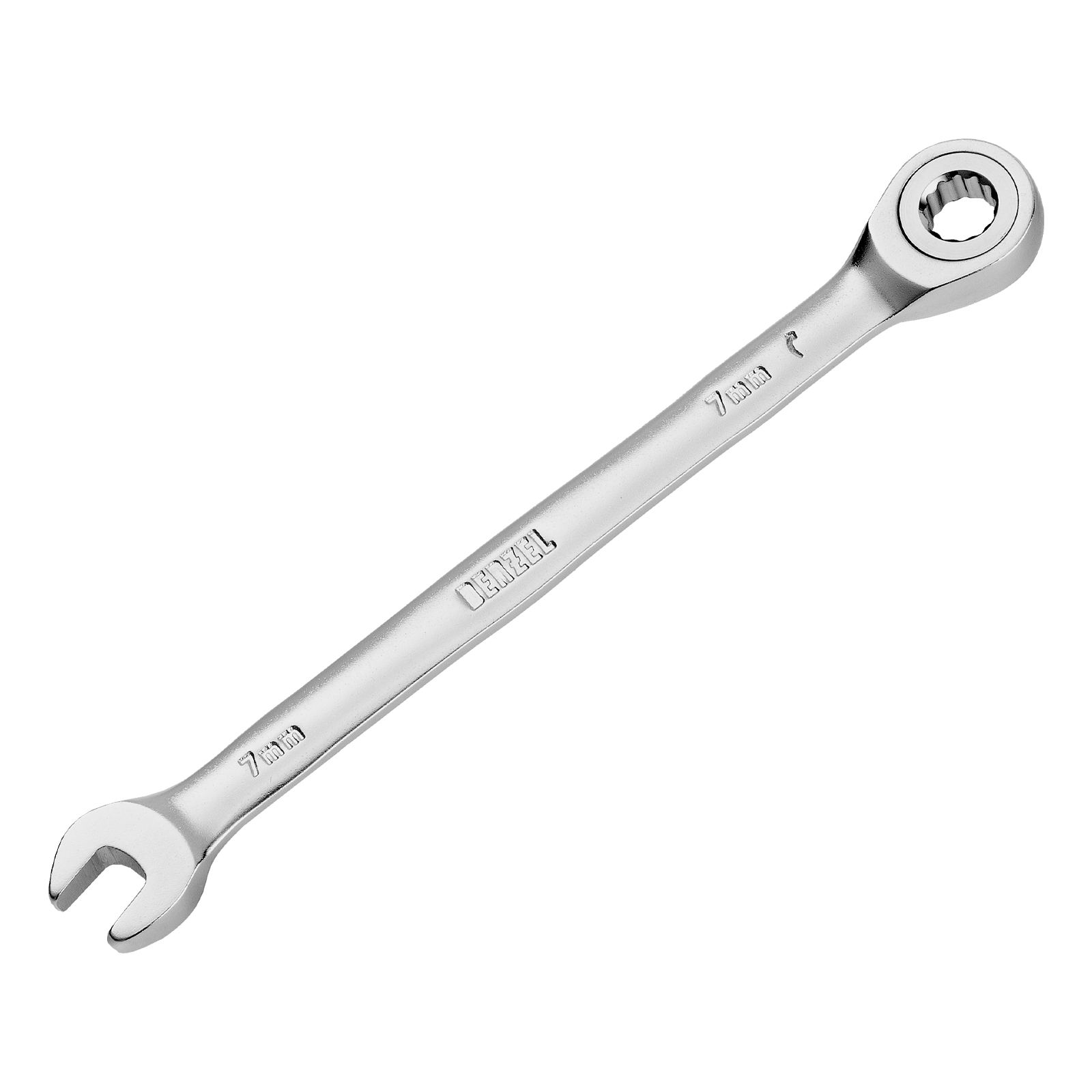 Ключ комбинированный трещоточный, 7 мм, CrV, матовый хром Denzel (14701)