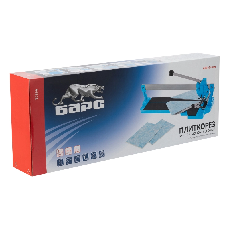 Плиткорез ручной монорельсовый 600 х 14 мм, ходовая каретка, 9/4 регулировка подшипников, литая станина Барс (87590)