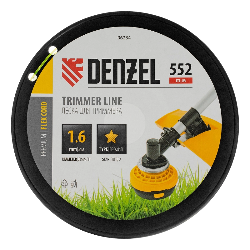 Леска для триммера звезда, 1,6мм х 552м, на DIN катушке FLEX CORD,  Denzel (96284)