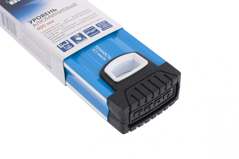 Уровень алюминиевый, 400 мм, профиль 1,6 мм, фрезерованный, ударопрочные заглушки, 3 глазка Барс (34420)