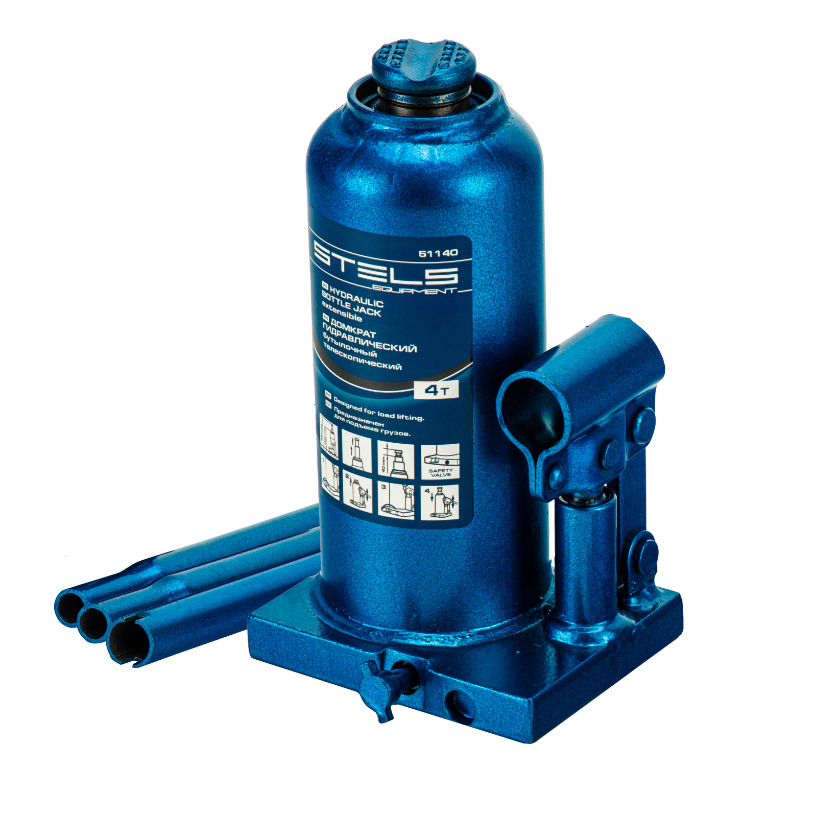 Домкрат гидравлический бутылочный телескопический, 4 т, h подъема 190-480 мм Stels (51140)