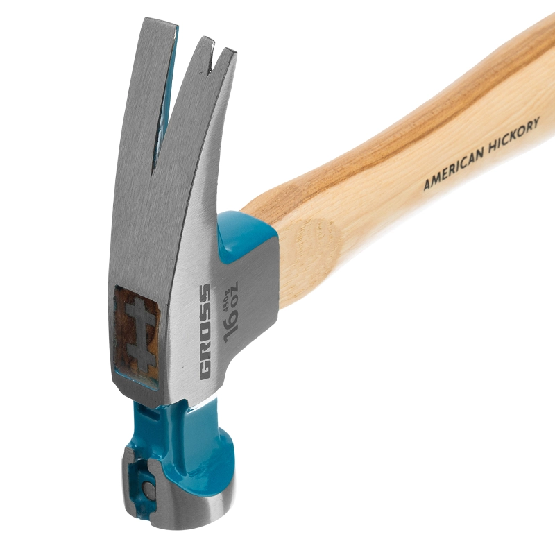 Молоток-гвоздодер, 450 г, угол 75, магнит, обрезиненная рукоятка American hickory GROSS (10418)