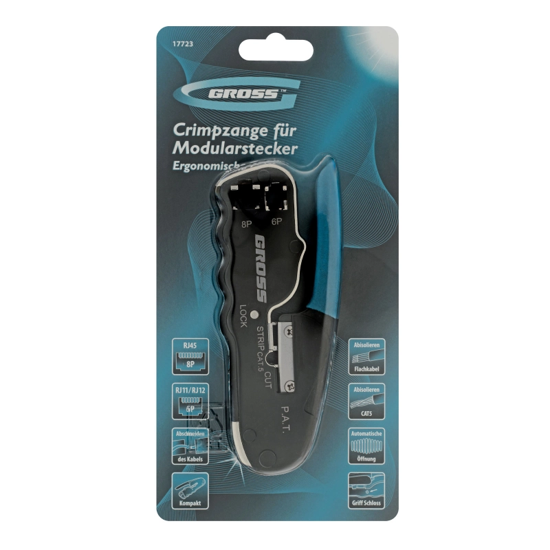Клещи для обжима телефонных и компьютерных клемм RJ45, 8P и RJ11/12, 6P, компактный размер, CAT5 Gross (17723)