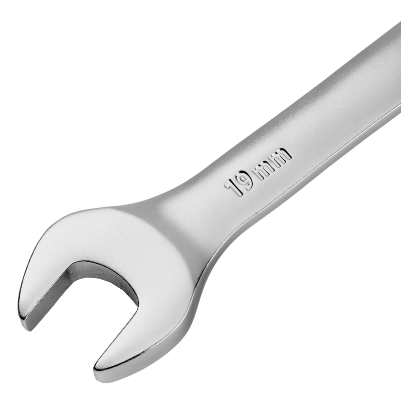 Ключ комбинированный трещоточный, 19 мм, CrV, матовый хром Denzel (14713)