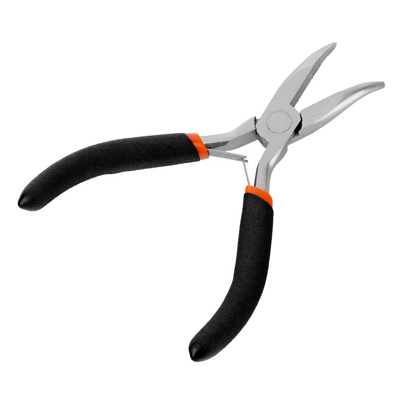 Длинногубцы изогнутые Mini, 130 мм, никелированные, авторазжим Sparta (17822)