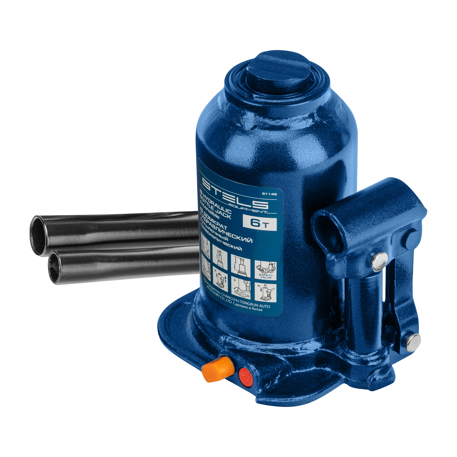 Домкрат гидравлический бутылочный телескопический, 6 т, подъем 180-410 мм Stels (51149)