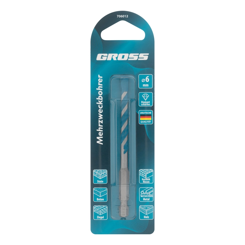 Сверло универсальное, Multipurpose PRO, 6-гр. хвостовик, 6мм Gross (706012)