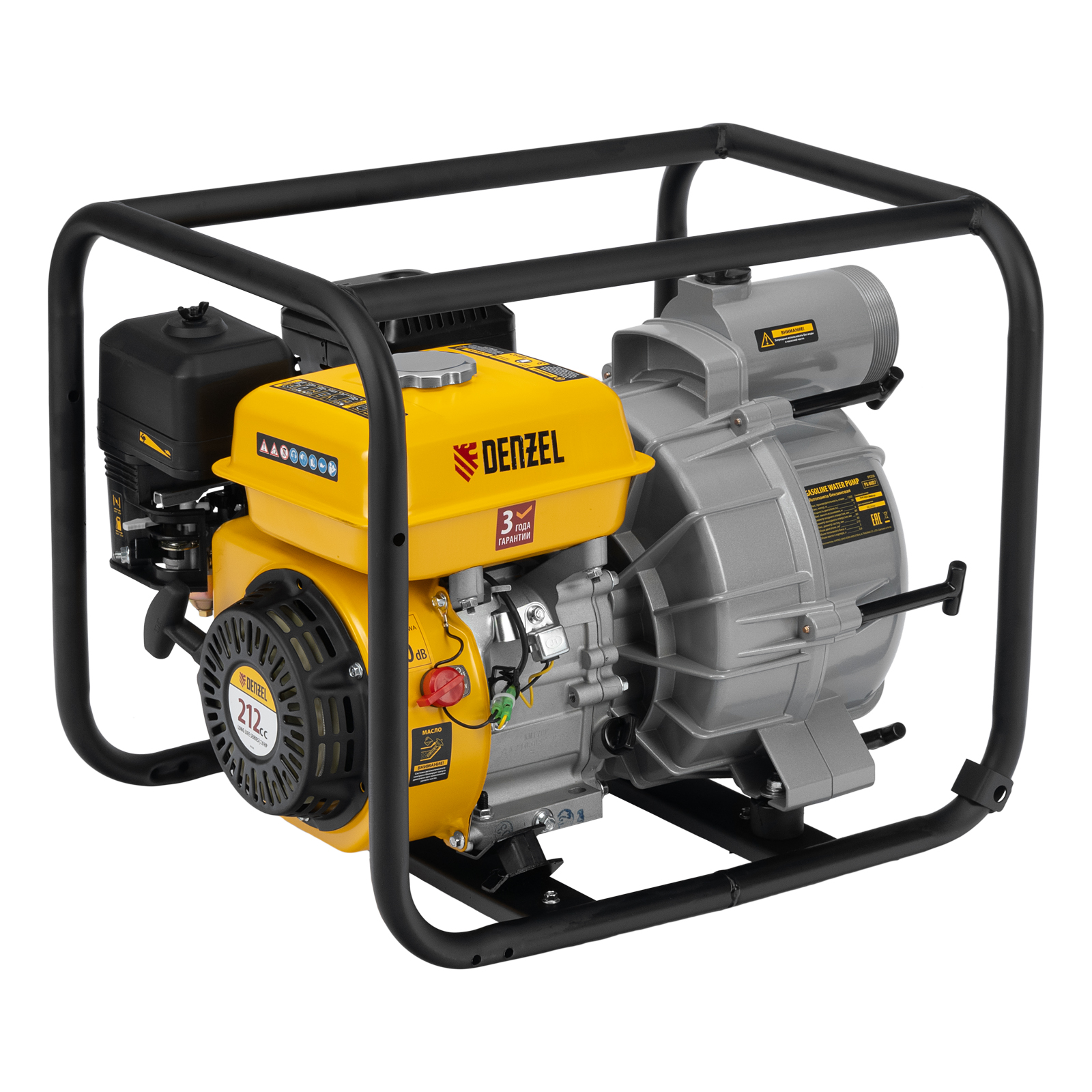 Мотопомпа бензиновая для грязной воды PX-80D7, 7 л.с., 3", 1300 л/мин, глуб 8 м,напор 30 м Denzel (99206)