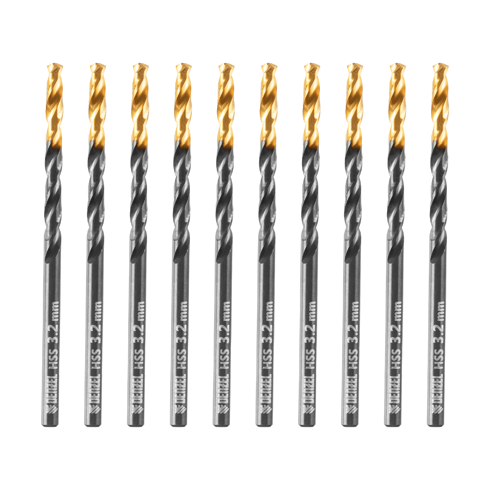 Сверло по металлу, 3,2 мм, HSS-Tin, Golden Tip, 10 шт. Denzel (717206)