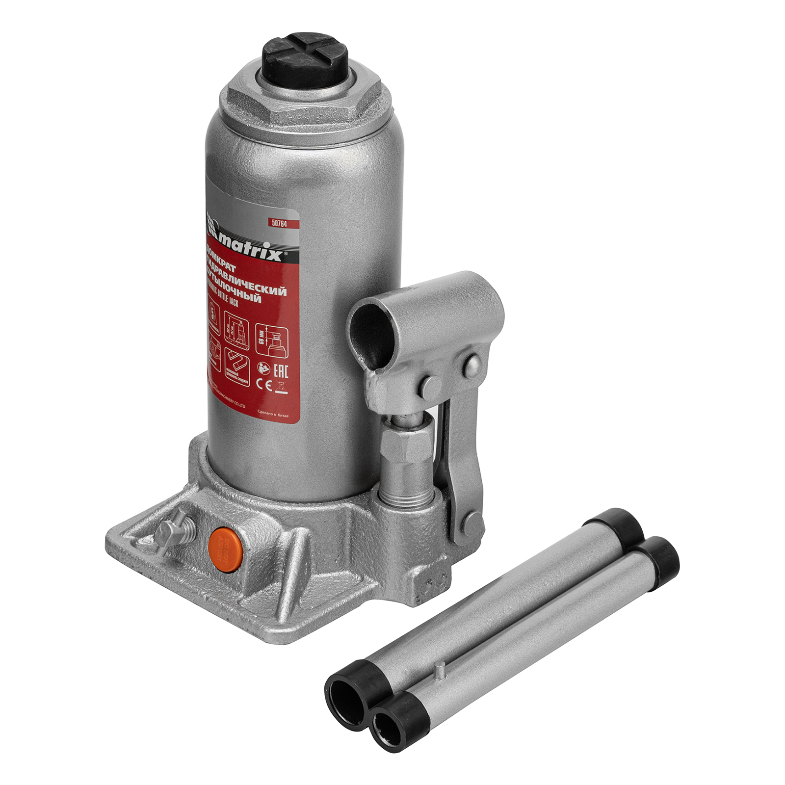 Домкрат гидравлический бутылочный, 5 т, h подъема 197-382 мм Matrix (50764)