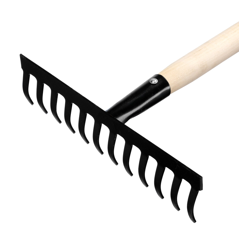 Грабли стальные, 300х1300 мм, 12 прямых зубьев, деревянный черенок, Сибртех (61741)