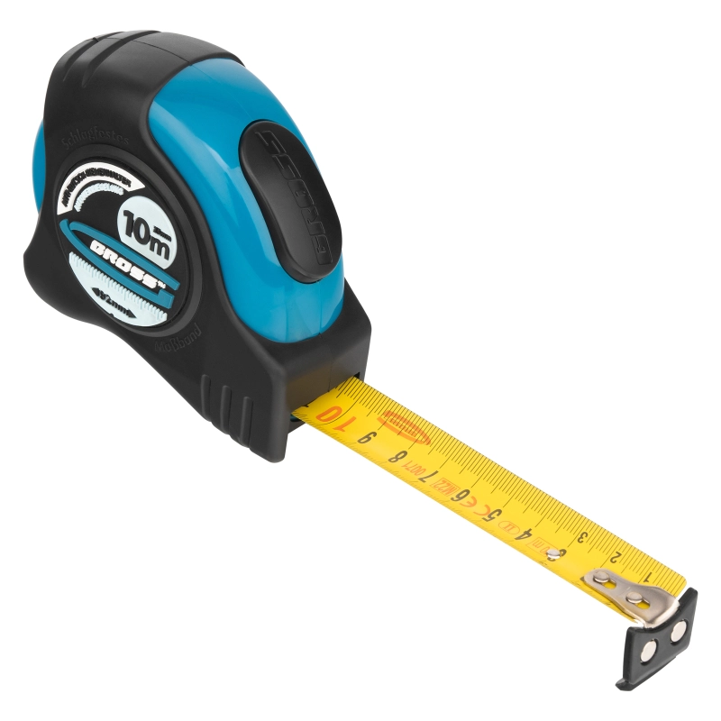 Рулетка "Schlagfest",10 м x 25 мм,магнитный обрезиненный зацеп,двусторонняя шкала,автоматическая фиксация Gross (31115)