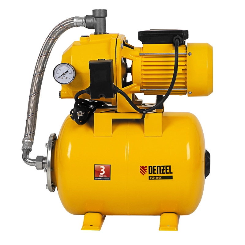 Насосная станция эжекторная PSD800C, 800 Вт, 2400 л/ч, ресивер 24 л, всасывание 20 м Denzel (97212)