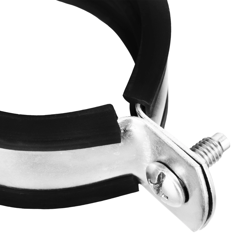 Хомут сантехнический для труб 47-51 (1 1/2") с резиновым уплотнением, шпилькой и дюбелем, 1 шт, Сибртех (481683)