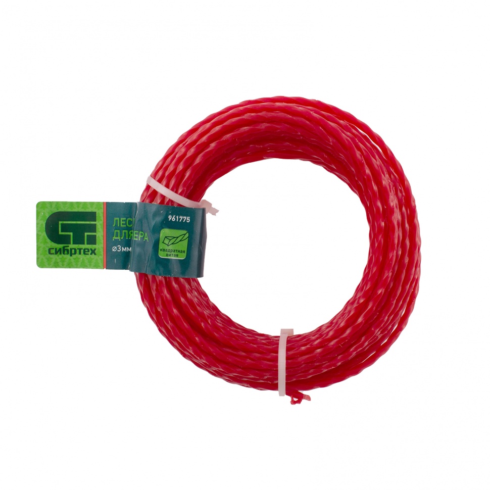 Леска для триммера квадратная витая, 3.0 мм х 10 м, Сибртех (961775)