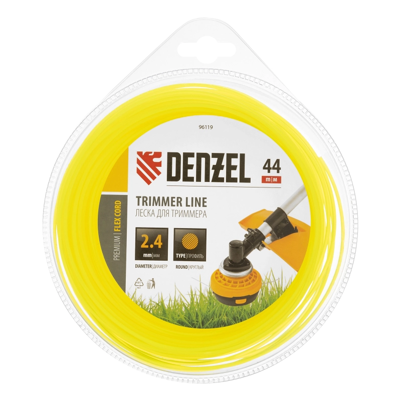 Леска для триммера, круглая 2.4 мм х 44 м, блистер Flex cord Denzel (96119)
