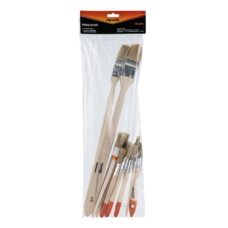 Набор кистей, 10 шт, плоские 3/4"-2" круглые №2, 4 радиаторные 1", 1.5" для масляной краски №2, 6 Sparta (841155)