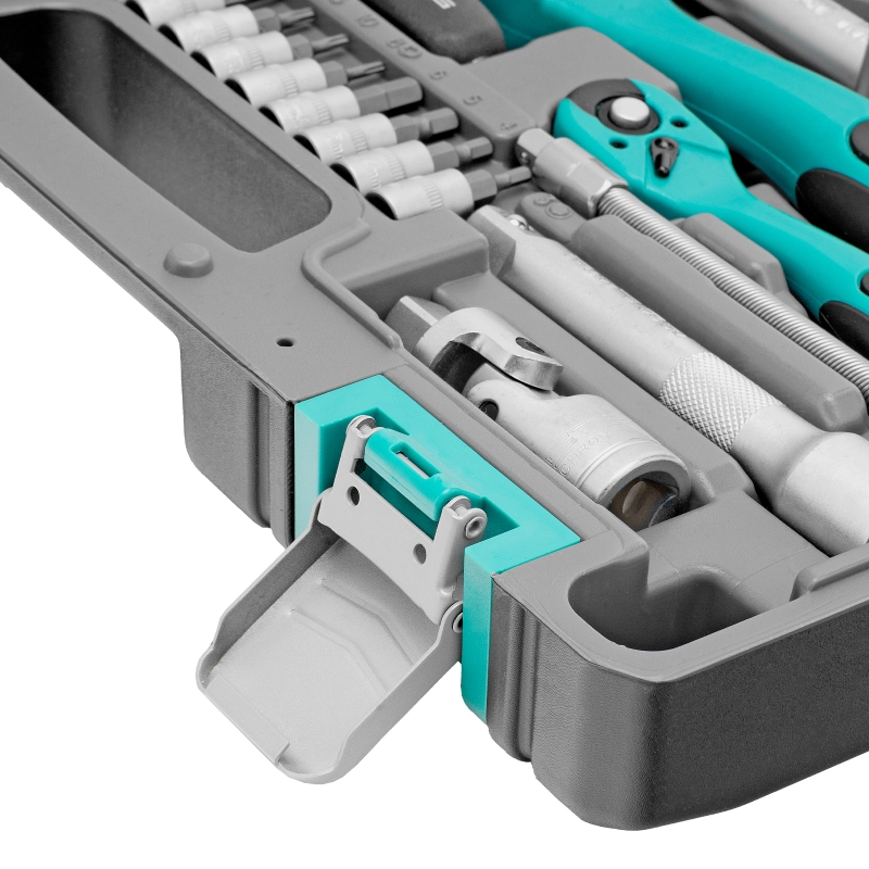 Набор инструментов 1/2", 1/4", CrV, 12 гранные головки, пластиковый кейс, 82 предмета Stels (14117)